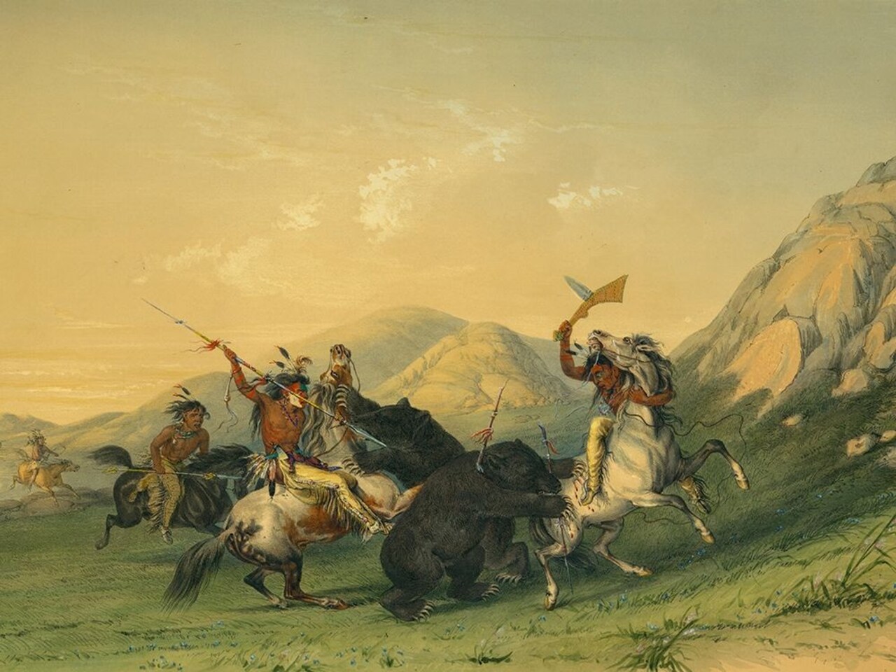 Attacking the Grizzly Bear Poster Print by George Catlin # 56093